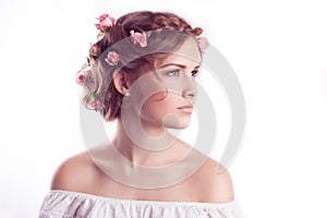Model with floral delicate hairstyle photo