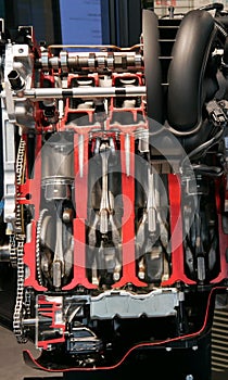 Model of a four-stroke gasoline automobile internal combustion engine. Engine in the section.