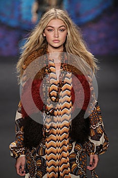 Model Gigi Hadid walks the runway at the Anna Sui fashion show during MBFW Fall 2015