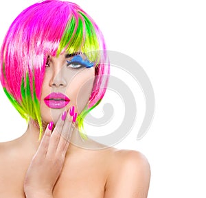 Model girl with colorful dyed hair