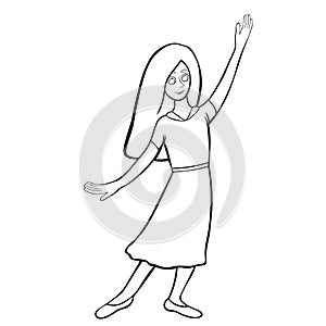 Model of a girl raising her hand. vector illustration
