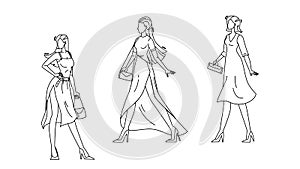 Model Girls Wear Fashion Apparel On Podium Vector