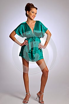 The model in green dress