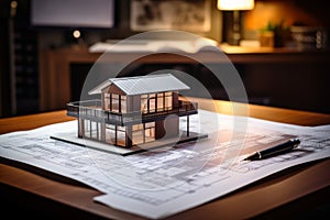 The model of the house on the architectural plan, construction drawing