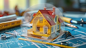 The Model House on Blueprints. AI generated