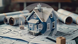 The model house with blueprints.AI generated image