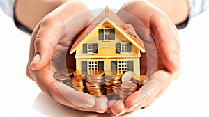 The Model House and Coins. AI generated photo