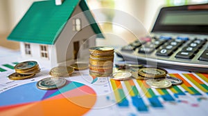 Model house and coins stack.AI generated image