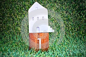 Model house  on the grass background.Finance and Home Loan Concept.