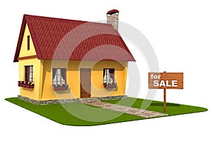 Model house. For sale signboard.