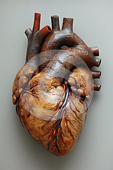 A model of a human heart with two different colored veins, AI