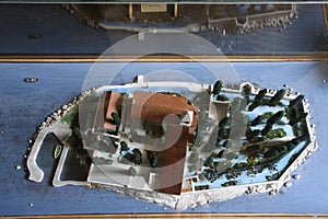 Model of the island of Saint George, in the bay of Kotor in the Adriatic, Montenegro