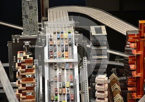 Model of los angeles at LACMA showing traffic on freeways photo