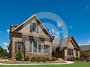 Model Luxury Home Exterior angle view sidewalk photo