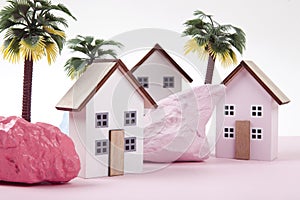 model of miniature beach houses representing a vacation village