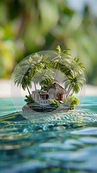 Model Mock Up Miniature of Tropical Island Paradise With Hotel With Tilt-Shift Photography Effect. AI Generated