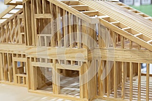 Model of a modern wooden house close-up