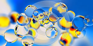 Model of the molecule on a blue background. Abstract 3d illustration relevant to scientific, chemical, and physical subjects