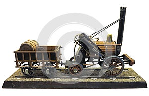 Model of old-fashioned steam engine train isolated on white back