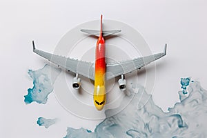 Model passenger airliner on a grey and white background