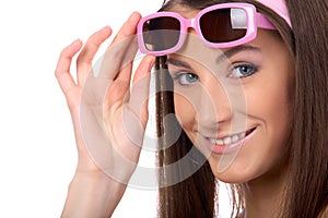 Model in pink sun-glasses photo
