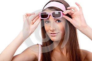 Model in pink sun-glasses photo