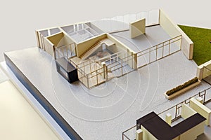 Model of a roofless apartment building
