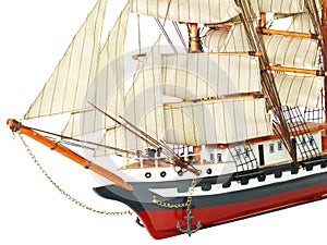 Model of sailing frigate. Isolated.