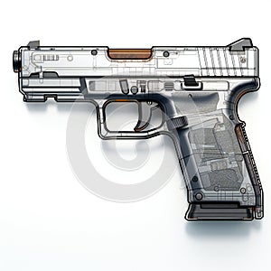 Model of a semi-automatic pistol on a white background