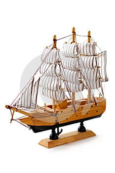 Model ship on white background