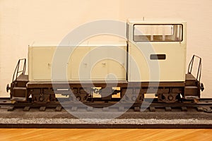 Model of a shunting diesel locomotive.Toy railroad.