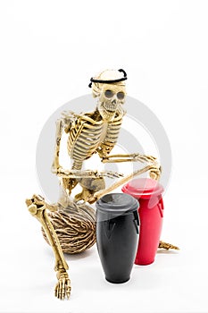 Model skeleton playing congas drum