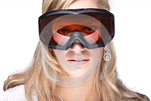 Model with ski goggles