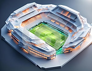 Model of a Soccer Stadium With Green Field. Generative AI