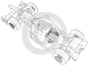 Model speed car. Abstract drawing. Tracing illustration of 3d.