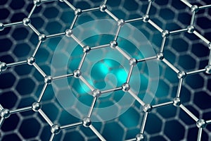 Model structure of graphene sheets on a blue background. 3d illustration