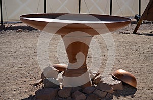 Bronze washing bowl, Model of Tabernacle, tent of meeting in Timna Park, Negev desert, Eilat, Israel