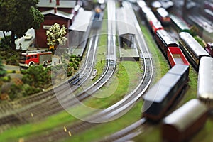 Model of train on railstation.