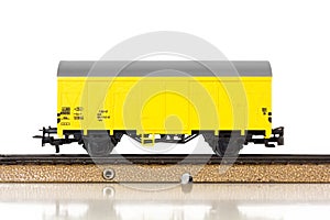 Model Train`s Boxcar on the Rails photo