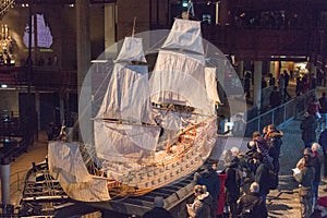 The model of Vasa Warship scaled 1:10 at Vasa Museum, Stockholm, Sweden