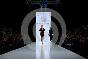 Model walk runway for BORODULIN`S catwalk at Fall-Winter 2017-2018 at Mercedes-Benz Fashion Week Russia.