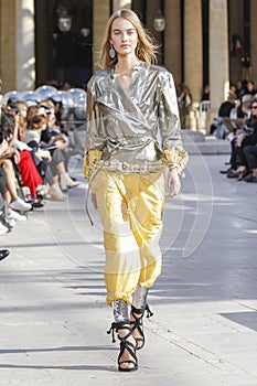 A model walks the runway during the Isabel Marant show