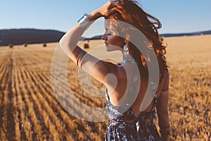 Model wearing maxi dress outdoors