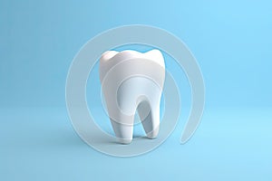 Model white tooth, blue background