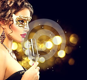 model woman with glass of champagne