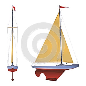 Model Yacht A-class. Front and side view. Vector illustration isolated on white