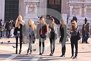 Models backstage off duty in the street milan photo