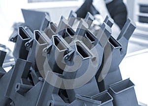 Models printed on 3D printer isolated on white background.