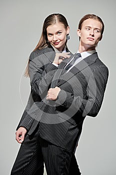 Models in striped suits