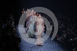 Models walk the runway finale at the Marchesa fashion show